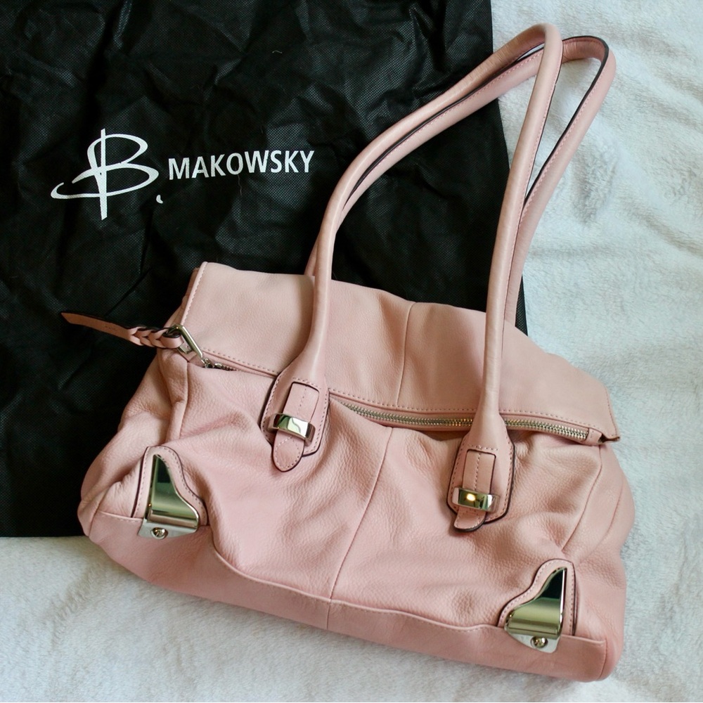 B. Makowsky Pink Shoulder Bag with Silver Hardware